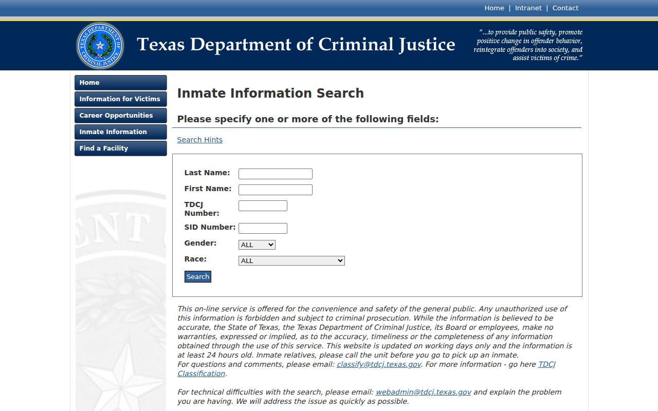 TDCJ inmate search after a Castro County arrest