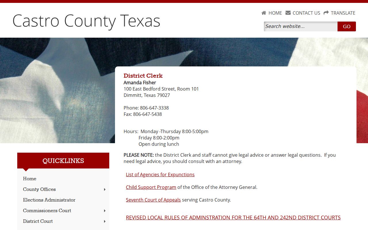 Castro County District Clerk criminal court case records page