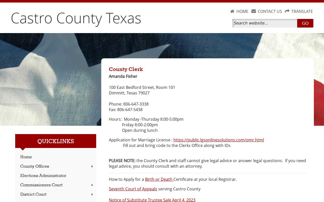 Castro County Clerk criminal misdemeanor case records page