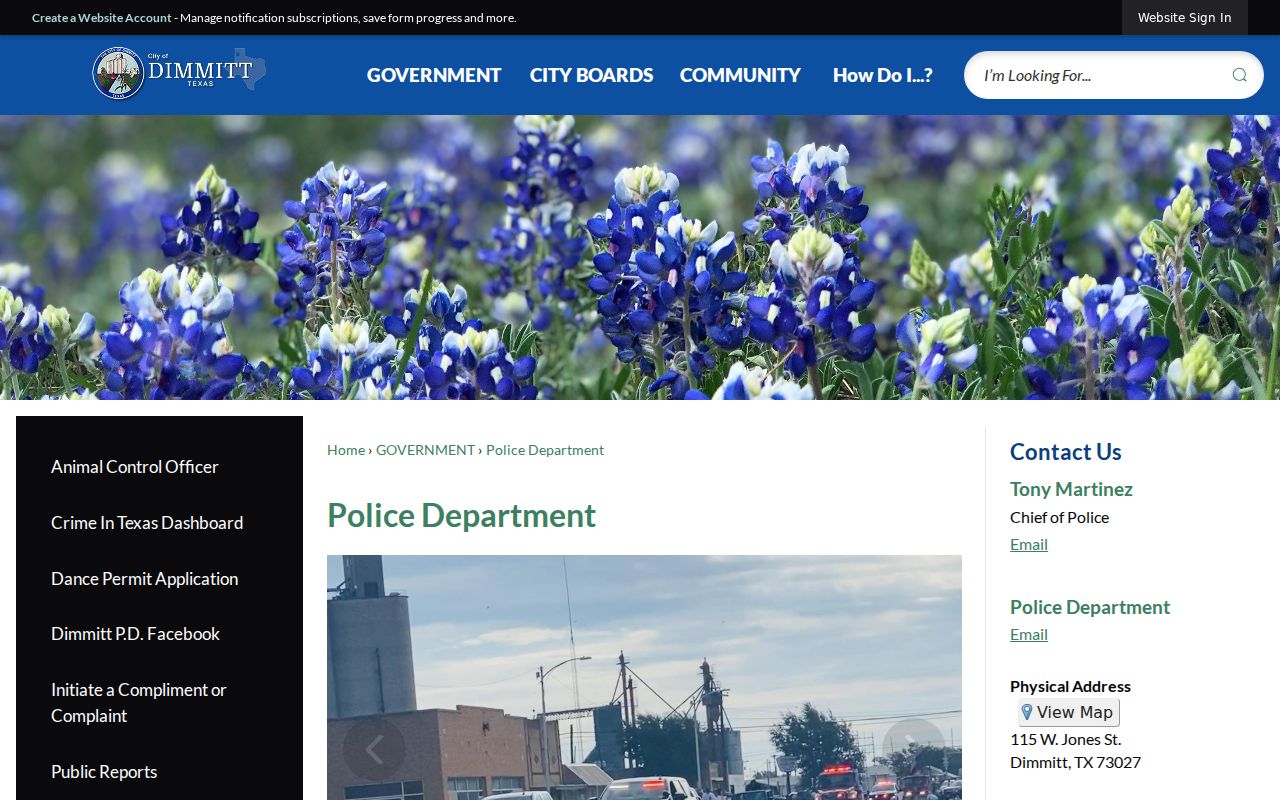 Dimmitt criminal history contact page for the Dimmitt Police Department
