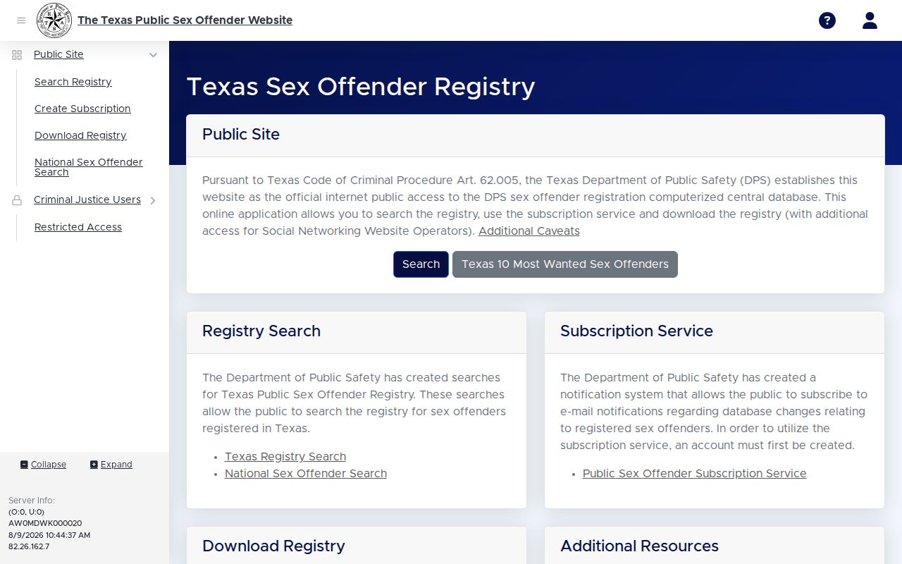 Castro County registry access and subscription options on the Texas sex offender site