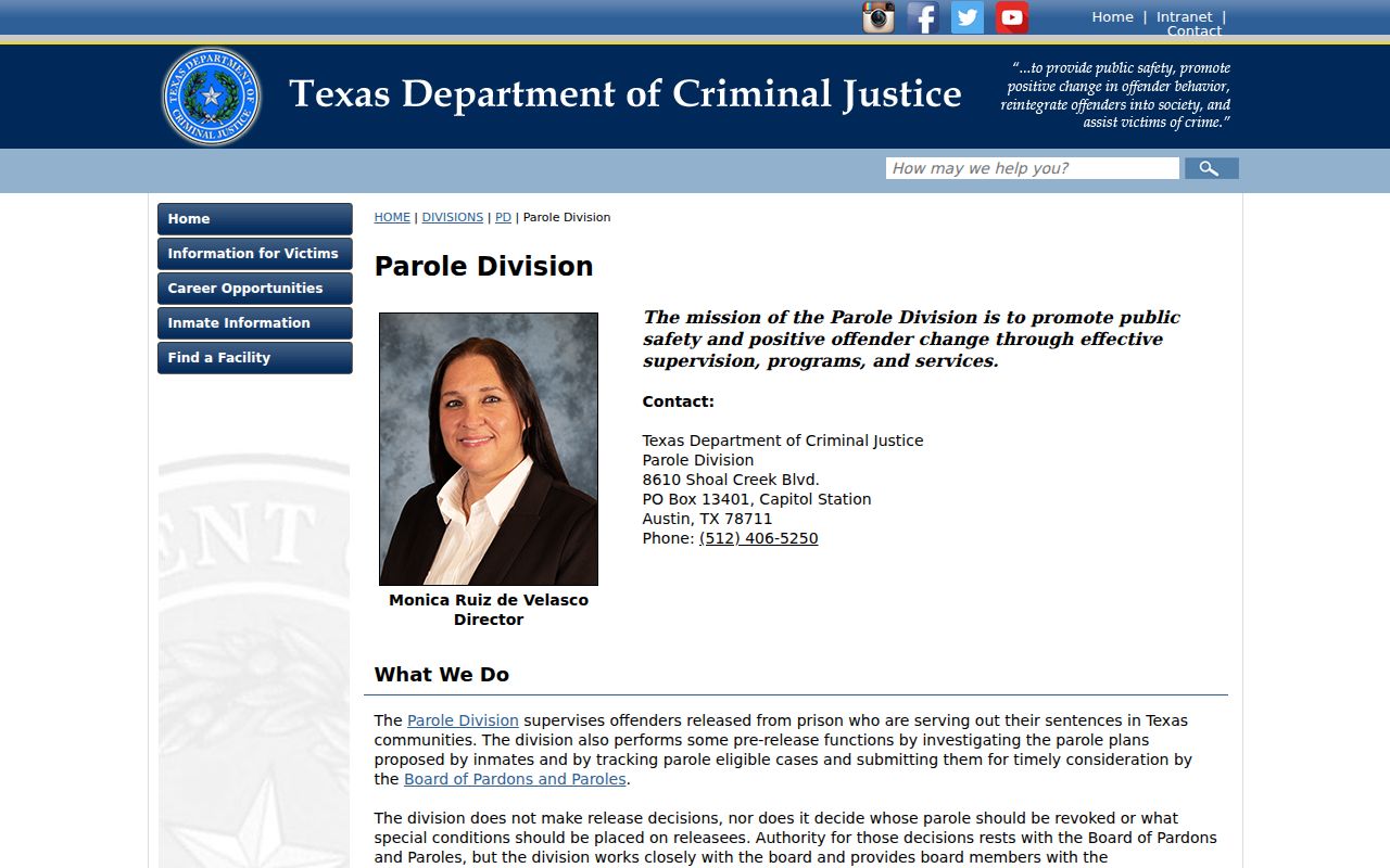 TDCJ Parole Division official supervision information